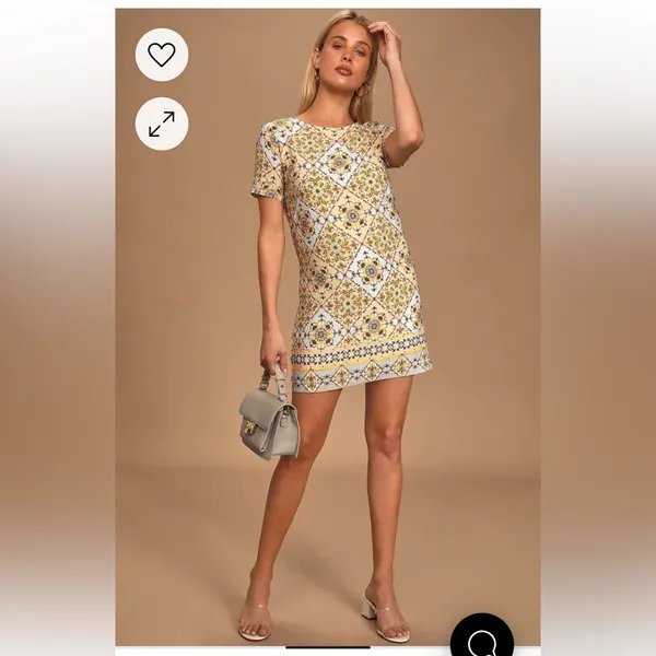 Lulus yellow pattern dress spring summer‎ xs relaxed fit short sleeves maximal - Image 11