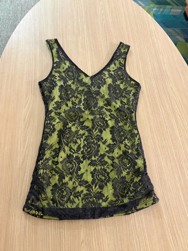 Wet Seal Neon Green and Black Lace Tank Top Small NWT Y2K WhimsyGoth Nylon NEW - Image 3