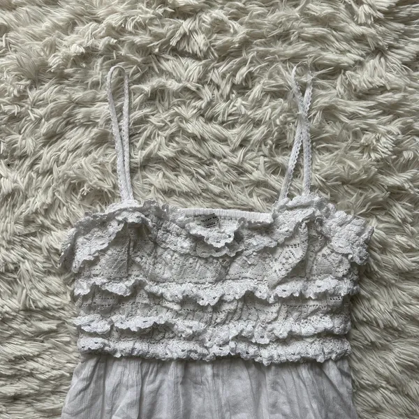 American Eagle Ruffle Upper Back Cutout White Mini Dress New With Tags Size M - Image 2