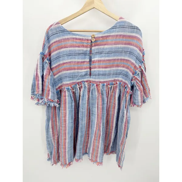 Free People Summer Nights‎ Striped Babydoll Mini Dress Blue Red Small OB898561 - Image 2