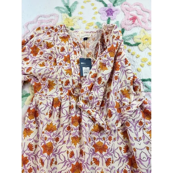 Universal Thread‎ Floral Puff Sleeve Mini Dress Cream Orange Purple XS NEW - Image 10
