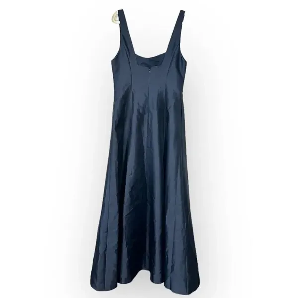 Alfred Sung Maxi Gown Women's 14R Navy Blue Square Neck Satin A-Line Sleeveless - Image 4