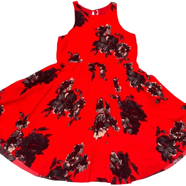 Free People Red Floral Flutterby Sleeveless Pleated Swing Dress 12 - Image 5