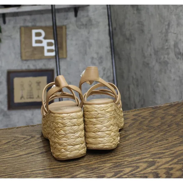 NEW Sun + Stone Finnickk Faux Leather Wedge Sandals 10018626200 Tan Brown 9M - Image 5