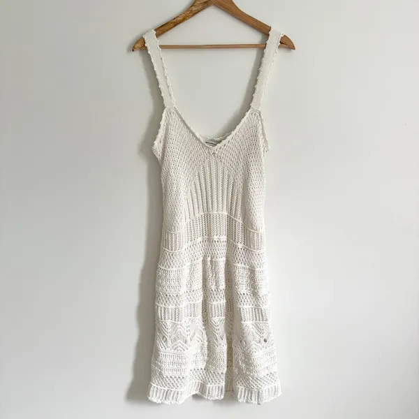 NEW Abercrombie & Fitch Crochet Mini Dress Size Large NWT Cream Beach Boho - Image 3