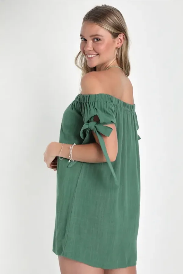 Lulus Size S Al Fresco Evenings Olive Green Off-the-Shoulder Shift Dress - Image 2