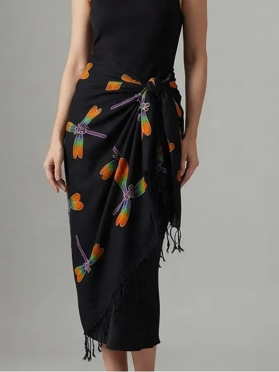 Dragonfly Scarf Shawl 65” x 41” Black/Orange/Teal/Purple EUC - Image 3