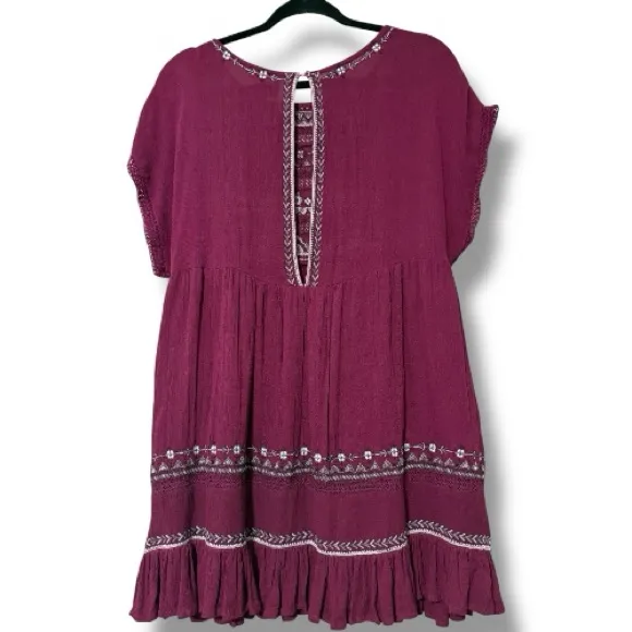 Free People Women’s Size S Sunrise Wanderer Mini Boho Embroidered Dress Plum - Image 5