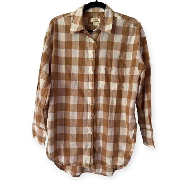 Maeve Bennett Button Down Shirt Brown Buffalo Check Size XS - Image 3