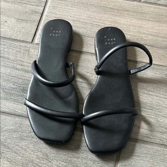 A New Day Black Minimalist Sandals with Sleek Straps - Image 2
