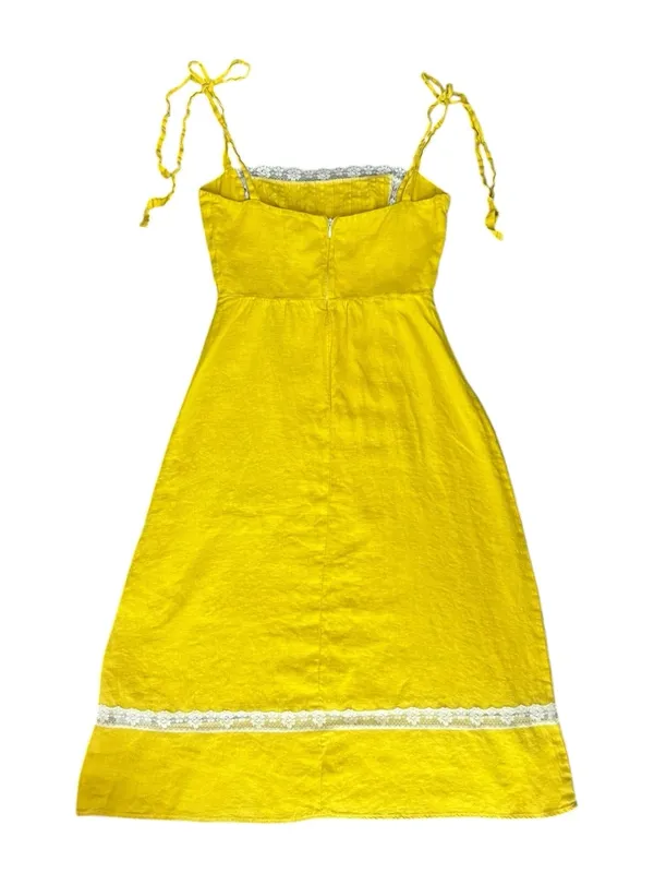 Reformation Women’s Square Neck Yellow Lace Tie Strap Sundress Mini Dress Rare - Image 5