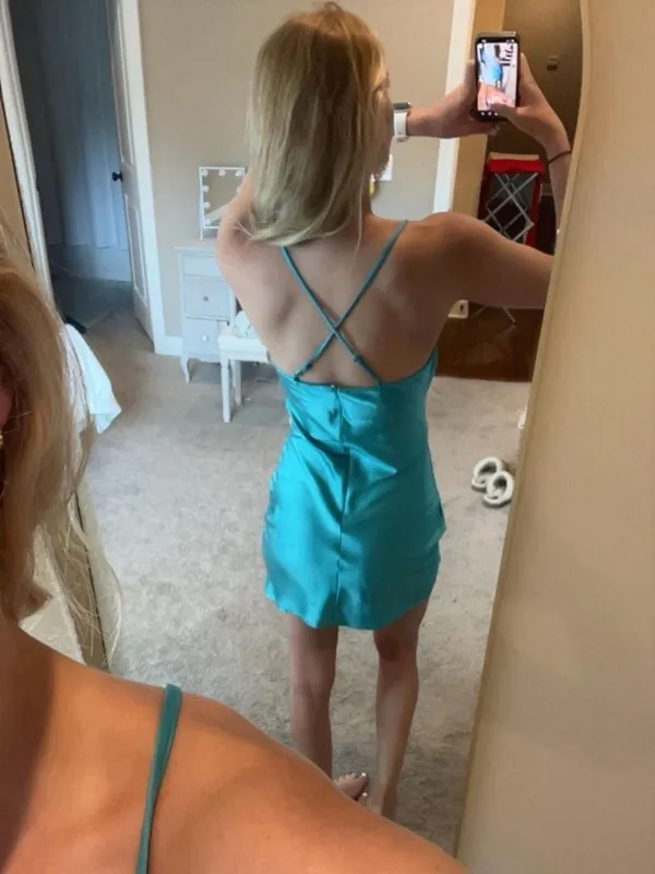 Blue satin mini dress - Image 2