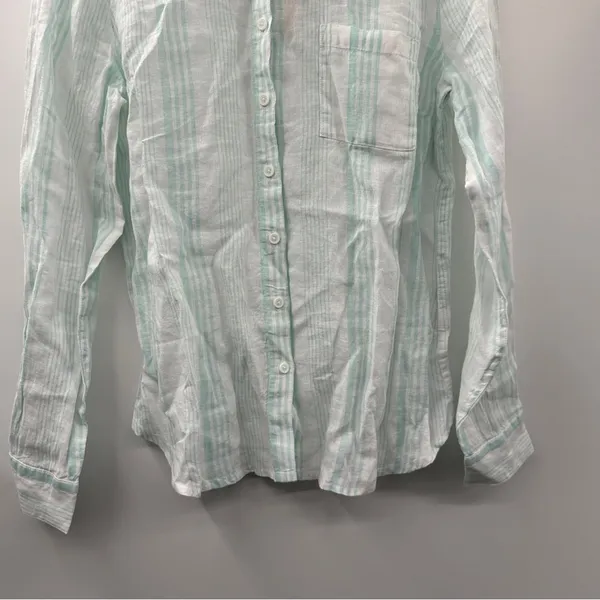 Garnet Hill Linen Light Blue & White Striped Long Sleeve Button Down Top‎ 8 NEW - Image 3