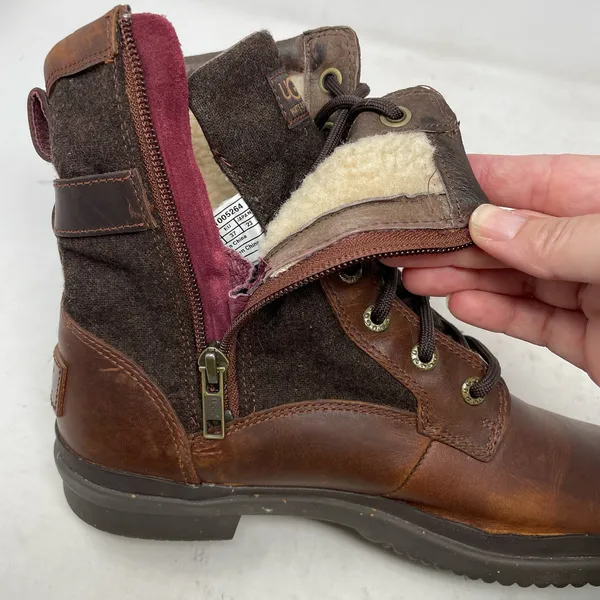 UGG Kesey Brown Leather Felt Lace Up Zip Buckle Harness Boots 6 - Image 6