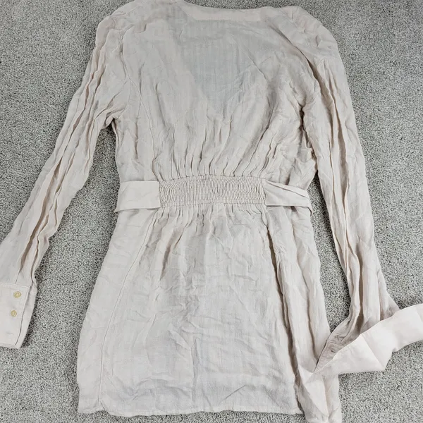 Free People Womens Belted‎ Top Medium Cream Solid Button Down Long Sleeve Blouse - Image 13