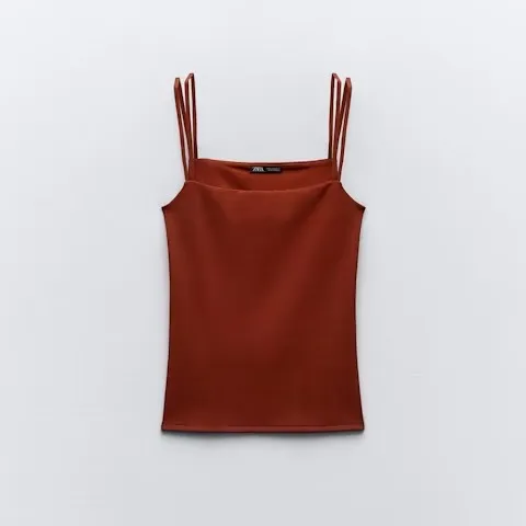 NWT Zara brick red soft strap top and trouser set. Size Medium - Image 5