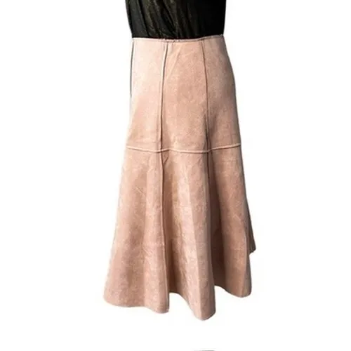 Favlux Fawn Tan Faux Suede Seamed Trumpet Skirt‎ MEDIUM Neutral Earth Tones NWT - Image 3