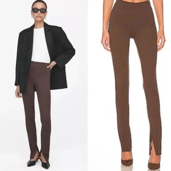 Anine Bing Max Chocolate Brown Pants Slit Hem Trousers Size 34 11 1/2" - Image 2