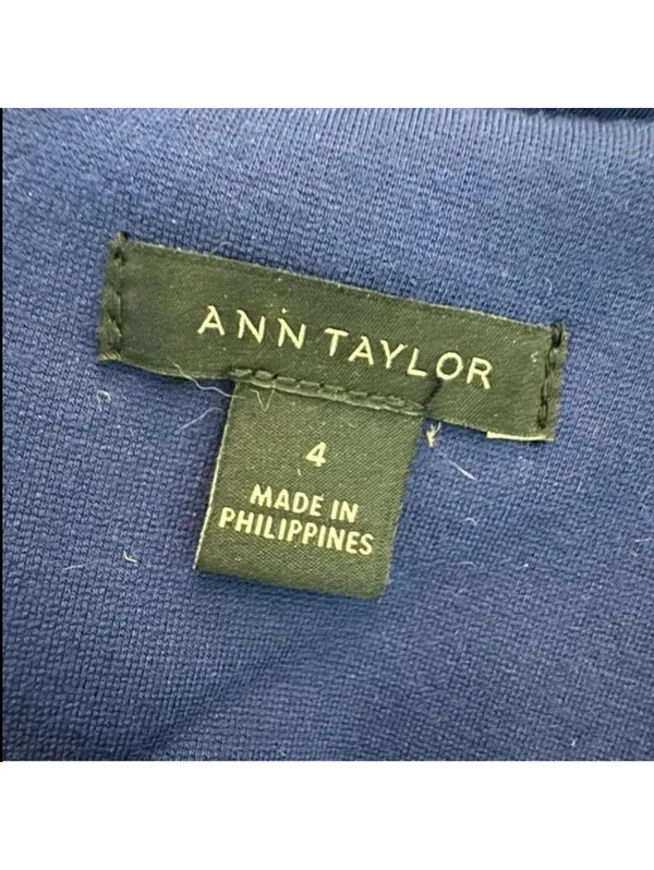 Ann Taylor Navy Ponte Knit Fit & Flare Dress SZ 4 | Short Sleeve Career Midi - Image 4