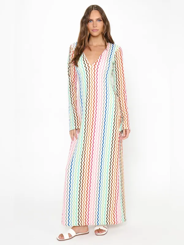 NWT Show Me Your Mumu Lopez Maxi Dress size Large L Rainbow Crochet Zig Zag - Image 3