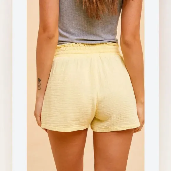 Mable Waffle Gauze Cotton Yellow Shorts - Image 2