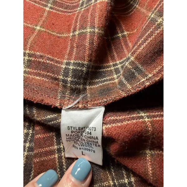Entro Rust Plaid Wool Blend Ruffle Shoulder Top Large Boho Fall Contemporary - Image 8