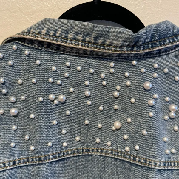 Pearl Studded Denim Jacket Blue Size L - Image 9