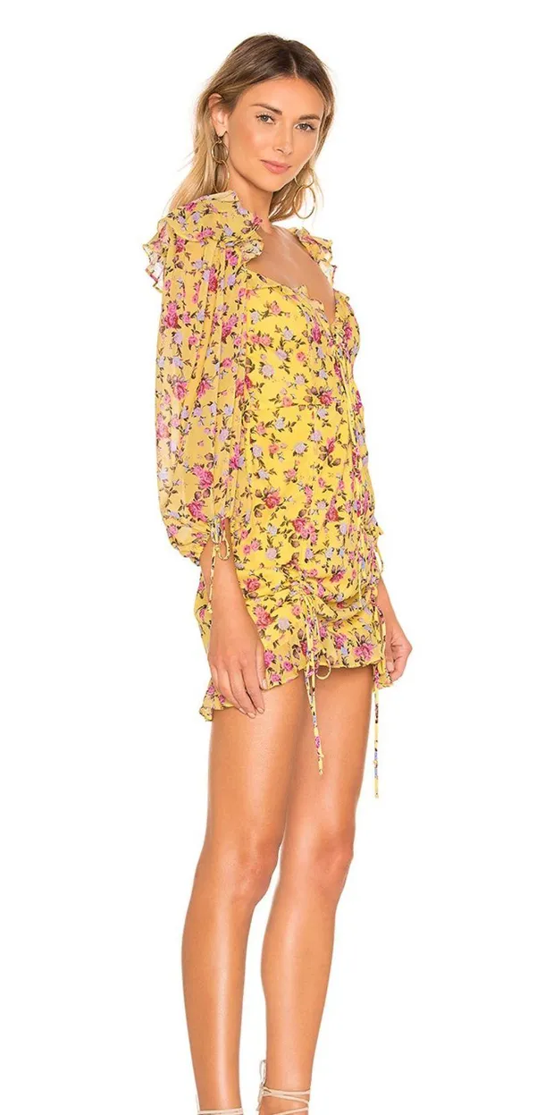 Boutique Beaumont Yellow Long Sleeve Lace Up Dress - Image 2