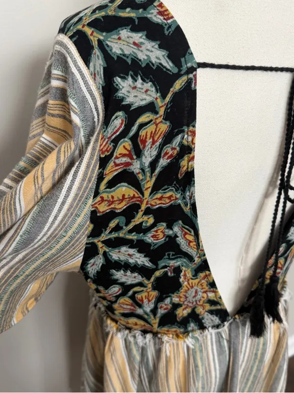 Free People Under The Sun Tunic Dress Mixed Print Floral Striped Boho Festival - Image 8