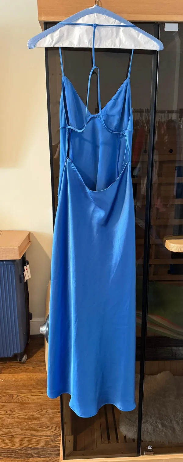 ZARA Blue Satin Silk Dress Size Small - Image 5