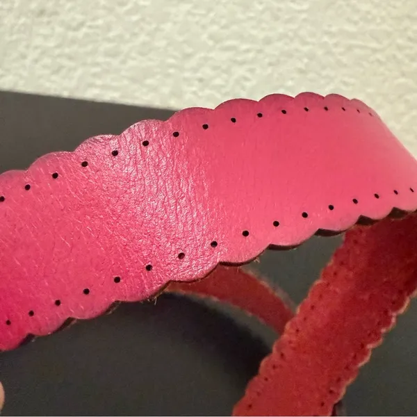 FOSSIL BT4028690 Pink Scalloped Edge Leather Belt Size S Waist 29.5”-33.5” - Image 9