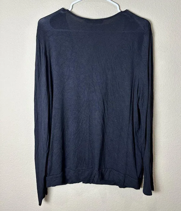 LOFT BLack Wrap Front Super SOft Long Sleeve T Shirt Top w Waist Band Size Large - Image 6
