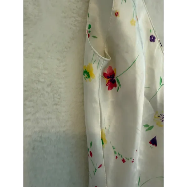 Kim Rogers Floral Satin Slip Dress Womens Small White Pink V-Neck Mini Dress - Image 13