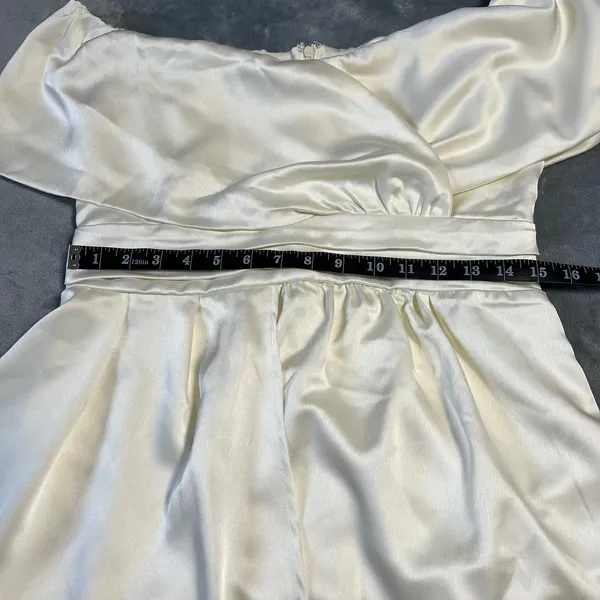 NEW Lulus Always Celebrating Ivory Satin Off-the-Shoulder Mini Dress Size L - Image 12