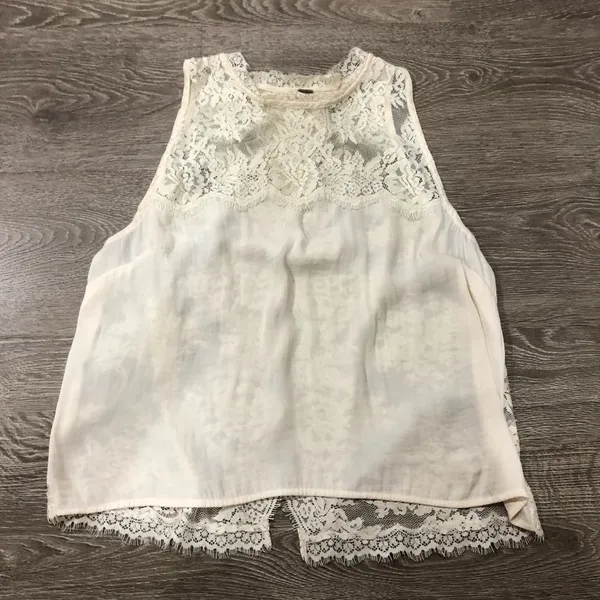 Free People Lace Top Cream Boho Chic Bohemian Tank Blouse Large - Image 4