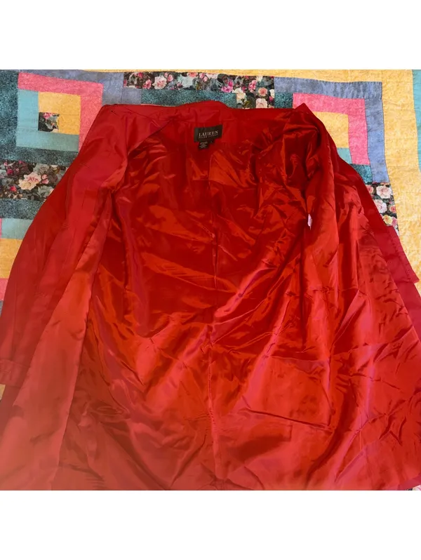 Lauren Ralph Lauren Vintage Red Polyester Trench Coat, Woman’s Size Large - Image 4