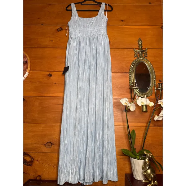 NWT Lulus Ameena Light Blue Plisse Square Neck Sash Maxi Dress Gala Banquet Sz L - Image 6