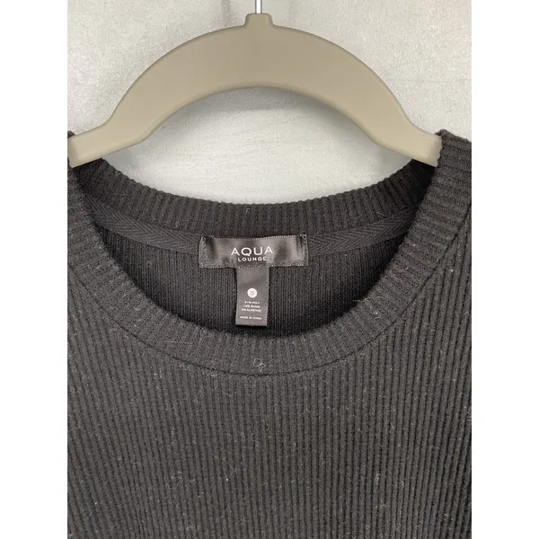 Aqua Lounge Womens Ribbed Long Sleeve Lettuce Edge Top Black S - Image 4