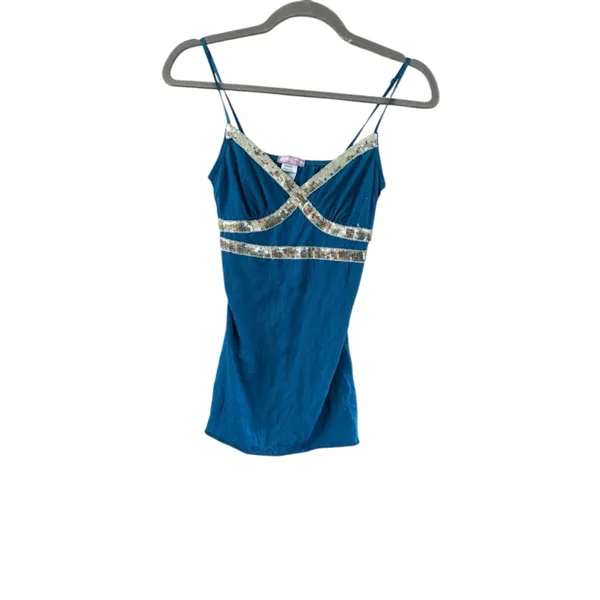 Women's Vol.1 Teal Gold Sequin Camisole Top S - Image 2