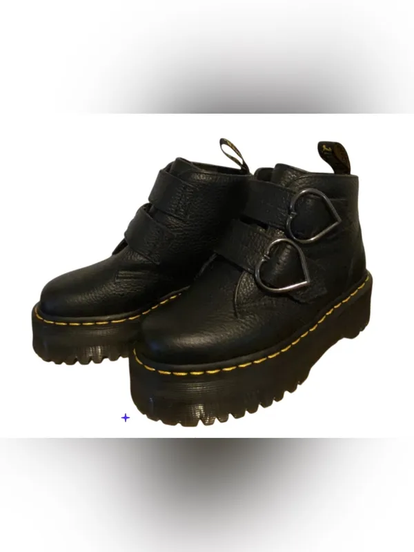 Dr. Martens Devon Heart Black Leather Platform Boots Size US 6 / EU 37 Double St - Image 2