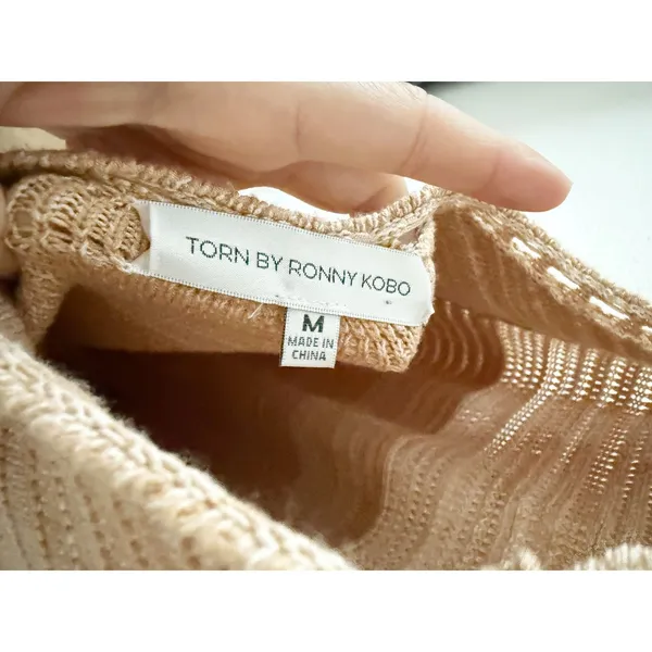 Torn by Ronny Kobo Darcey Snowy Knit Crochet Dress in Lark and White Medium - Image 9