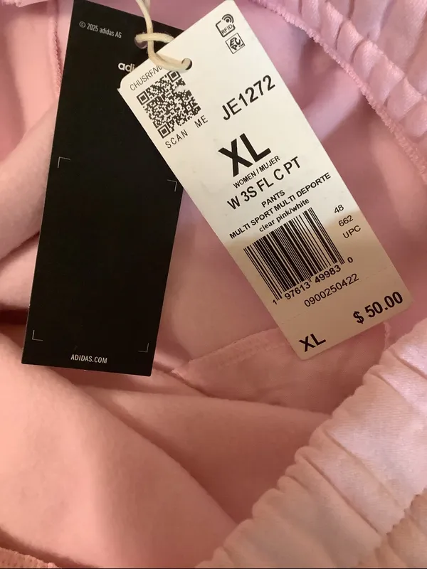 Adidas Size XL Women's Pink Three Stripes Fleece Slim Pants Has a small stain - Image 5