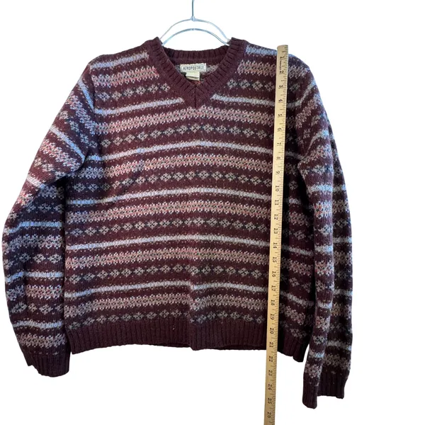 Aeropostale Vintage Wool Sweater Fair Isle V-Neck Burgundy Striped Mens Medium M - Image 6