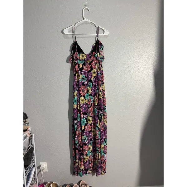 Lulus Dynah Black Floral Print Sleeveless Maxi Dress Fairy Vacation Party Sz M - Image 7