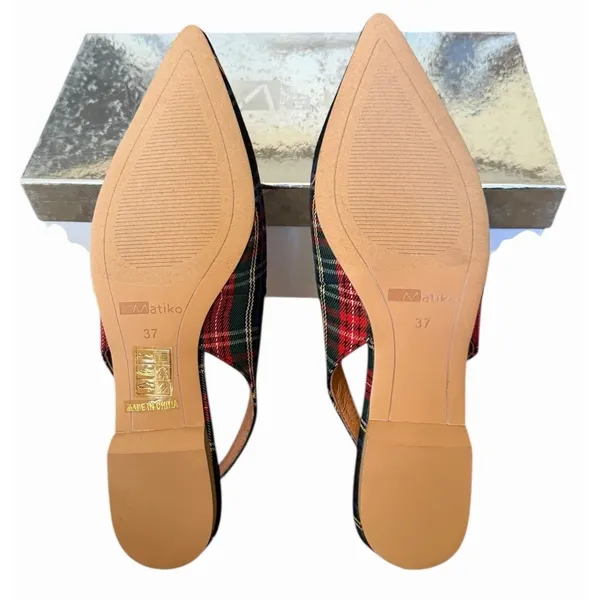 Matiko Lori Tartan Plaid Slingback Pointed Toe Flats Women’s 37 NIB Modern - Image 9