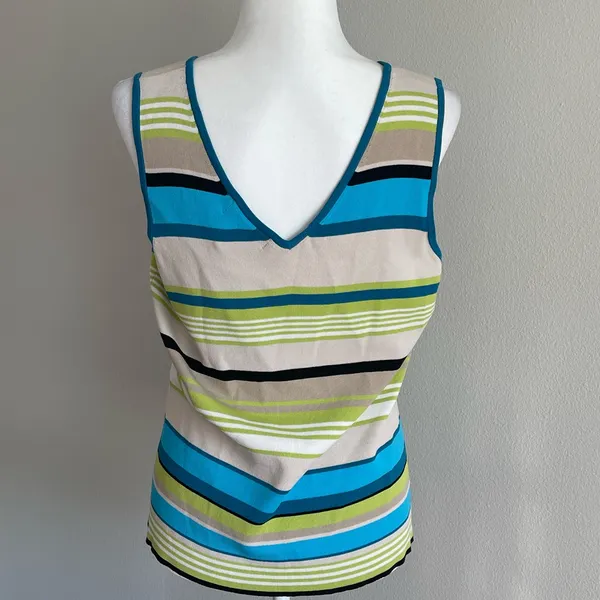 Valerie Stevens Striped V-Neck Sleeveless Top Size XL - Image 4