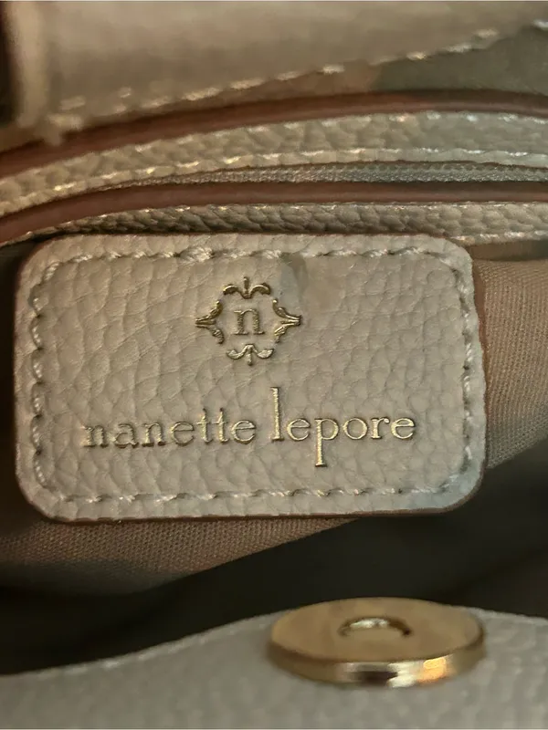 Nanette Lepore Almond Logo Junyper Mini Satchel Cream Handles & Strap NWT - Image 14