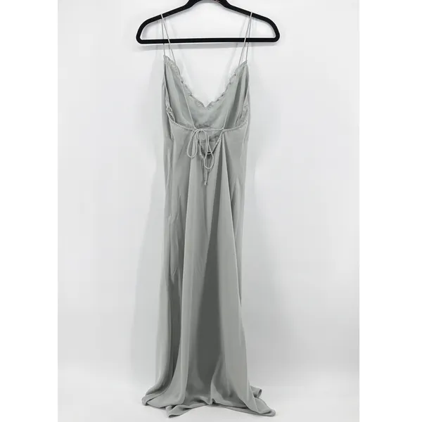 Abercrombie & Fitch Ruffle Slip Maxi Dress‎ Large Tall Sage Green Tie Back Slit - Image 8