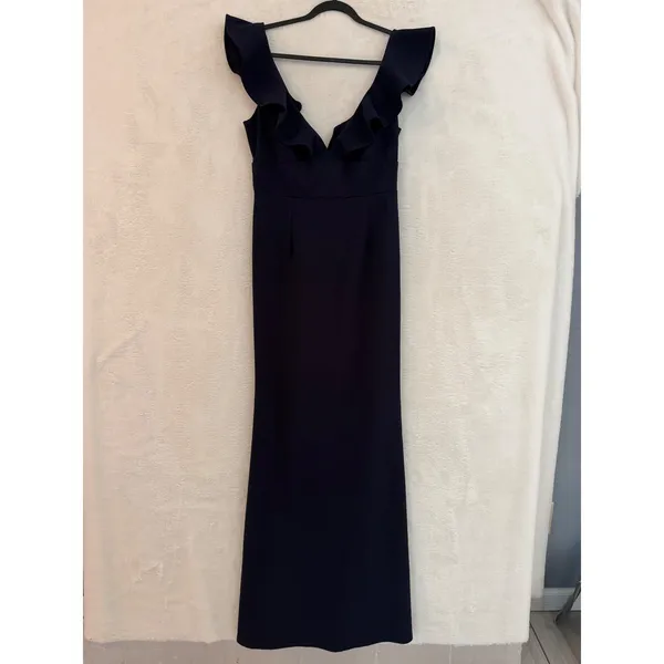 Tobi Navy Blue Ruffle V-Neck Maxi Dress Mermaid‎ Gown Large Formal Evening - Image 2