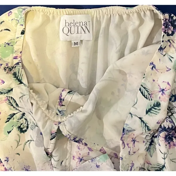 $320 Helena Quinn M Maxi Dress Mariella Slit Long Ivory Halter Floral Sundress - Image 7